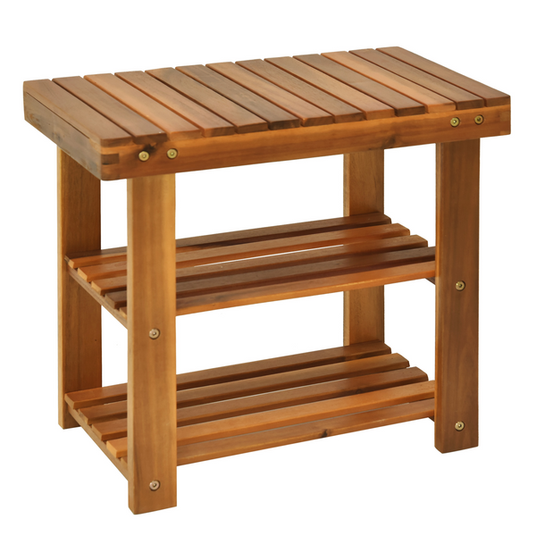 Acacia Wood 3-Tier Shoe Storage Rack, Hallway Organizer Shelf for Entryway, Living Room & Bedroom, 50 x 28 x 45 cm, Teak - Premium  from Home Treasures - Just £51.99! Shop now at Home Treasures