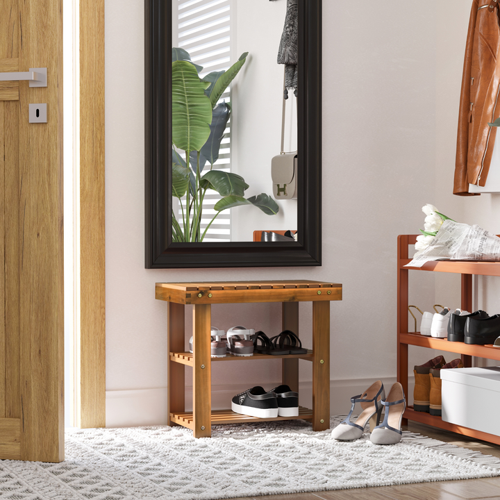 Acacia Wood 3-Tier Shoe Storage Rack, Hallway Organizer Shelf for Entryway, Living Room & Bedroom, 50 x 28 x 45 cm, Teak - Premium  from Home Treasures - Just £51.99! Shop now at Home Treasures