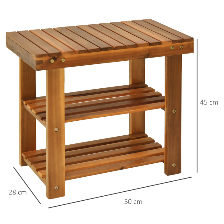 Acacia Wood 3-Tier Shoe Storage Rack, Hallway Organizer Shelf for Entryway, Living Room & Bedroom, 50 x 28 x 45 cm, Teak - Premium  from Home Treasures - Just £51.99! Shop now at Home Treasures