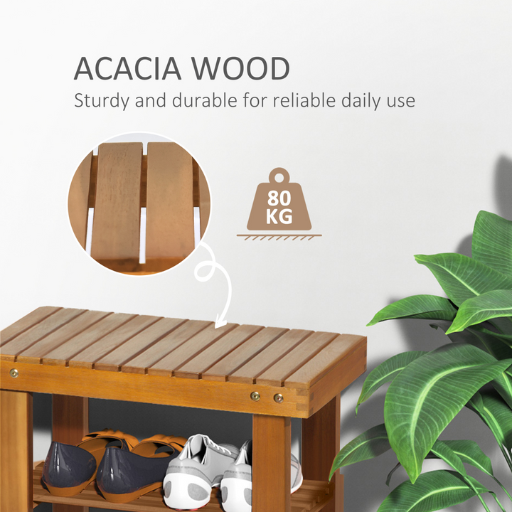 Acacia Wood 3-Tier Shoe Storage Rack, Hallway Organizer Shelf for Entryway, Living Room & Bedroom, 50 x 28 x 45 cm, Teak - Premium  from Home Treasures - Just £51.99! Shop now at Home Treasures