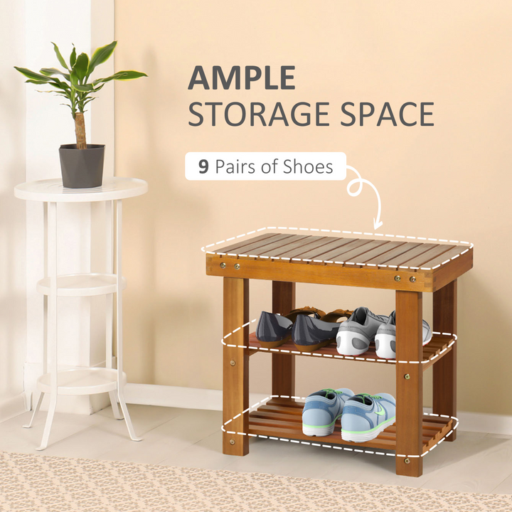 Acacia Wood 3-Tier Shoe Storage Rack, Hallway Organizer Shelf for Entryway, Living Room & Bedroom, 50 x 28 x 45 cm, Teak - Premium  from Home Treasures - Just £51.99! Shop now at Home Treasures