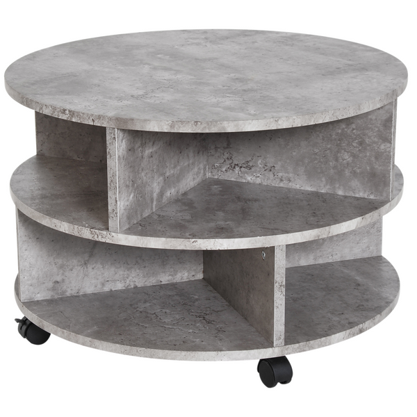 2-Tier Round Side End Table with Divided Shelves & Wheels - Cement Colour, Perfect for Living Room, Bedroom, and Study - Premium  from Home Treasures - Just £84.99! Shop now at Home Treasures