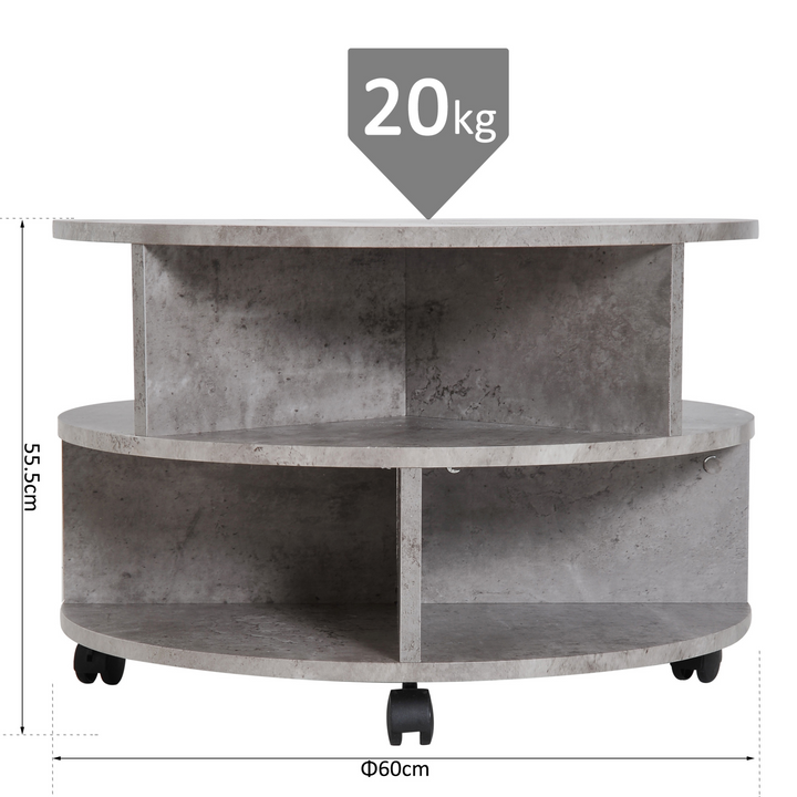 2-Tier Round Side End Table with Divided Shelves & Wheels - Cement Colour, Perfect for Living Room, Bedroom, and Study - Premium  from Home Treasures - Just £84.99! Shop now at Home Treasures