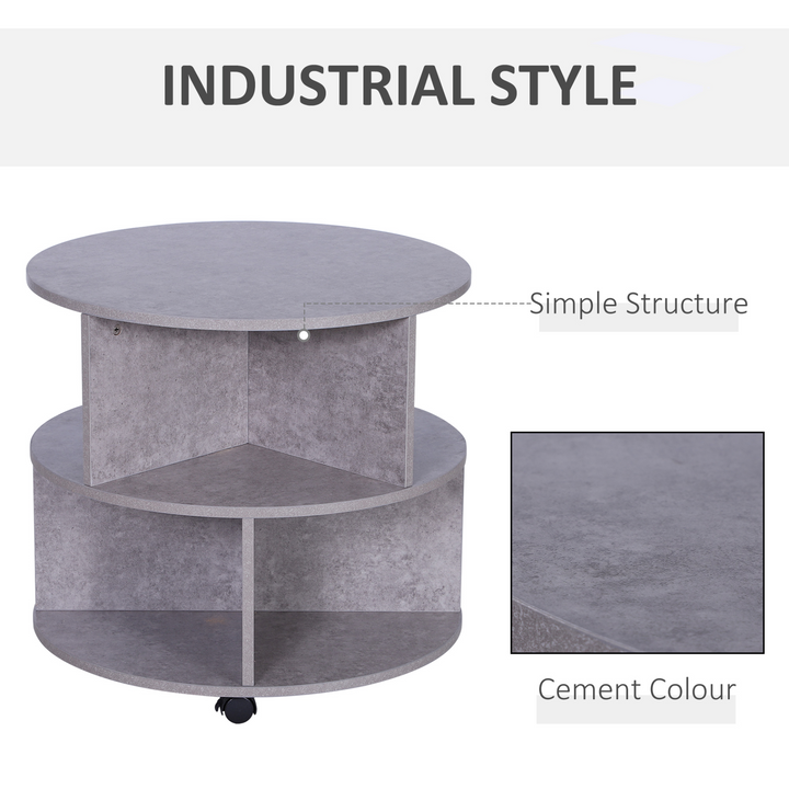 2-Tier Round Side End Table with Divided Shelves & Wheels - Cement Colour, Perfect for Living Room, Bedroom, and Study - Premium  from Home Treasures - Just £84.99! Shop now at Home Treasures