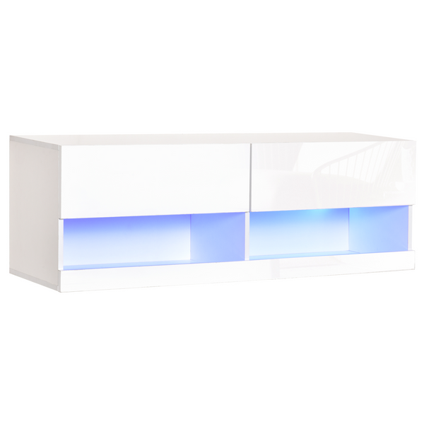 High Gloss Floating TV Unit/Cabinet with LED Lights and Ample Storage - 120 x 35 x 40.5 cm, Modern Wall-Mounted Media Console - Premium  from Home Treasures - Just £93.99! Shop now at Home Treasures