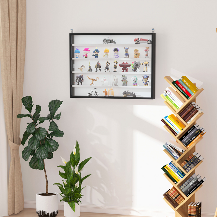 5-Tier Wall Display Shelf Unit Cabinet w/ Adjustable Glass Shelves & Doors - Perfect for Home & Office Decor, 60x80cm, Black/White - Premium  from Home Treasures - Just £76.99! Shop now at Home Treasures