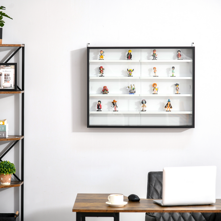 5-Tier Wall Display Shelf Unit Cabinet w/ Adjustable Glass Shelves & Doors - Perfect for Home & Office Decor, 60x80cm, Black/White - Premium  from Home Treasures - Just £76.99! Shop now at Home Treasures