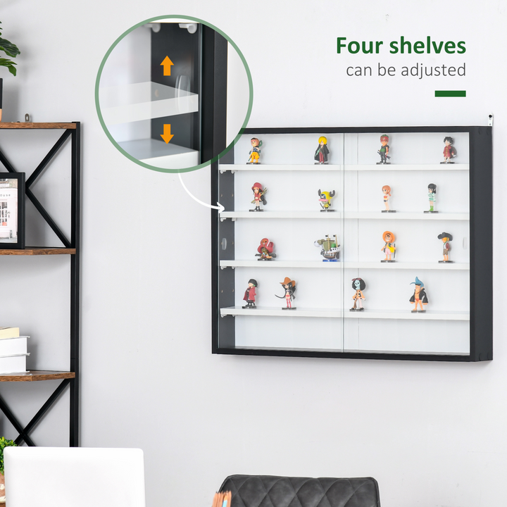 5-Tier Wall Display Shelf Unit Cabinet w/ Adjustable Glass Shelves & Doors - Perfect for Home & Office Decor, 60x80cm, Black/White - Premium  from Home Treasures - Just £76.99! Shop now at Home Treasures