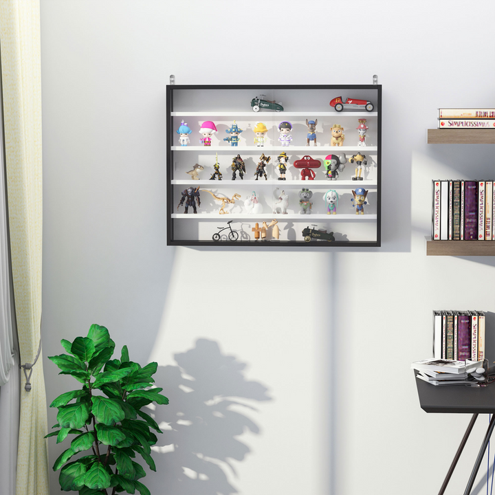 5-Tier Wall Display Shelf Unit Cabinet w/ Adjustable Glass Shelves & Doors - Perfect for Home & Office Decor, 60x80cm, Black/White - Premium  from Home Treasures - Just £76.99! Shop now at Home Treasures