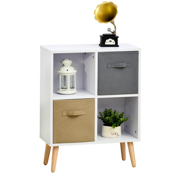 Freestanding 4 Cube Storage Cabinet Unit with 2 Fabric Drawers, Handles, and Shelves - 54.5L x 24W x 69.5H cm - Premium  from Home Treasures - Just £47.99! Shop now at Home Treasures