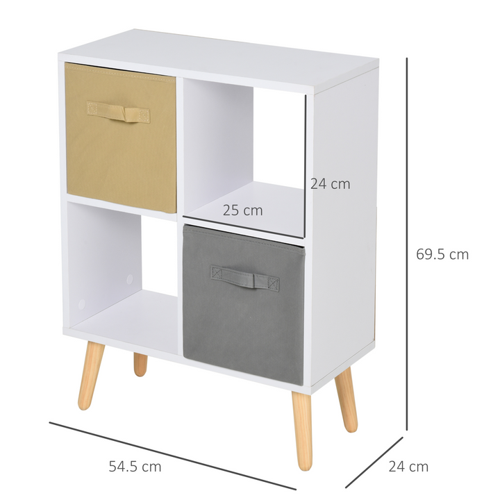 Freestanding 4 Cube Storage Cabinet Unit with 2 Fabric Drawers, Handles, and Shelves - 54.5L x 24W x 69.5H cm - Premium  from Home Treasures - Just £47.99! Shop now at Home Treasures