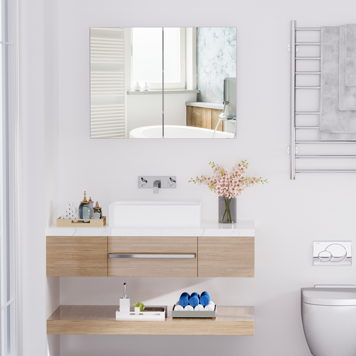 Minimalist Glass Mirror Cabinet with Adjustable Storage Shelves - 80 x 15 x 60 cm – Wall-Mounted Space Saver - Premium  from Home Treasures - Just £82.99! Shop now at Home Treasures