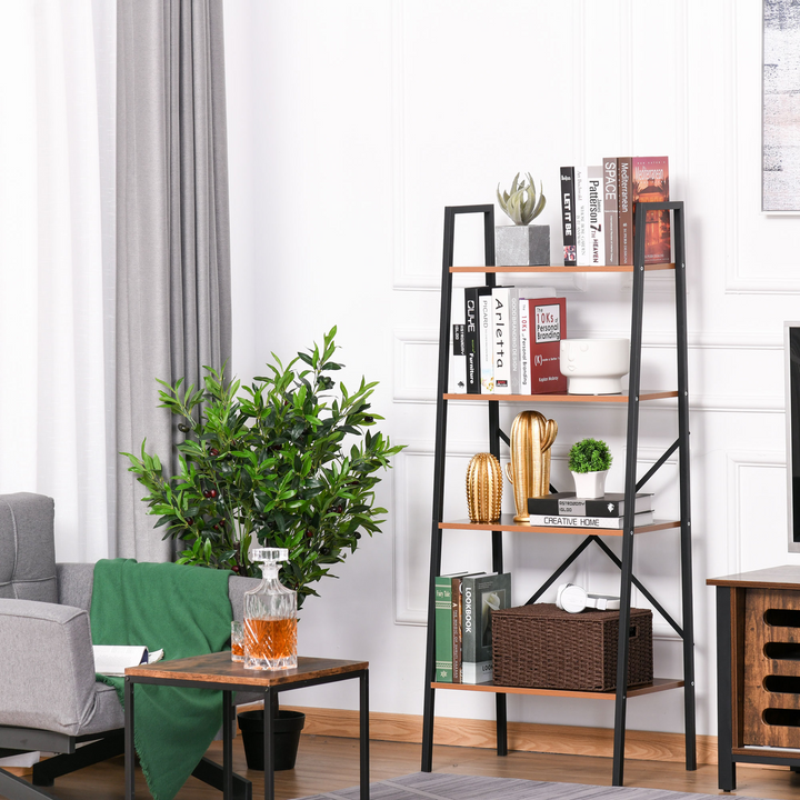 4-Tier Vintage Ladder Shelf Bookcase - Wood Storage Rack Stand for Plants, Display - Black Brown - Premium  from Home Treasures - Just £51.99! Shop now at Home Treasures