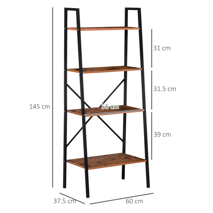 4-Tier Vintage Ladder Shelf Bookcase - Wood Storage Rack Stand for Plants, Display - Black Brown - Premium  from Home Treasures - Just £51.99! Shop now at Home Treasures