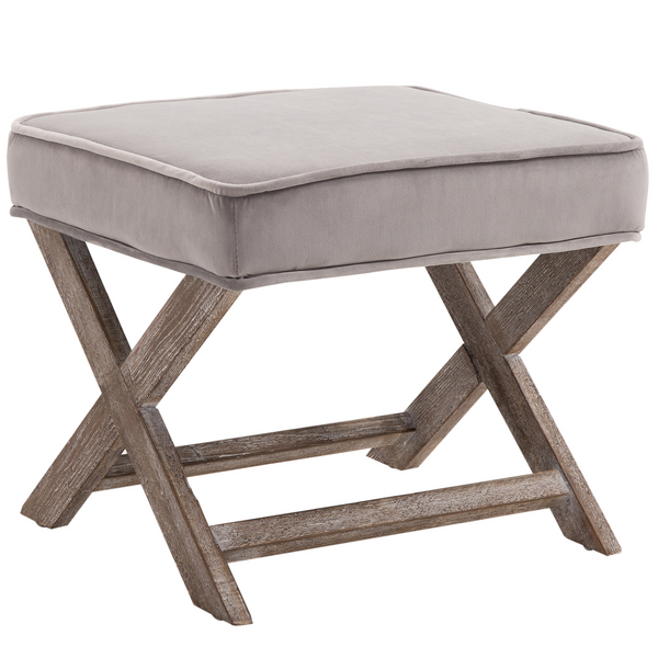 Elegant Vintage Footstool with Velvet Padded Seat - Shabby Chic Grey, Solid Rubber Wood Frame, 49.5 x 45 x 41 cm - Premium  from Home Treasures - Just £67.99! Shop now at Home Treasures