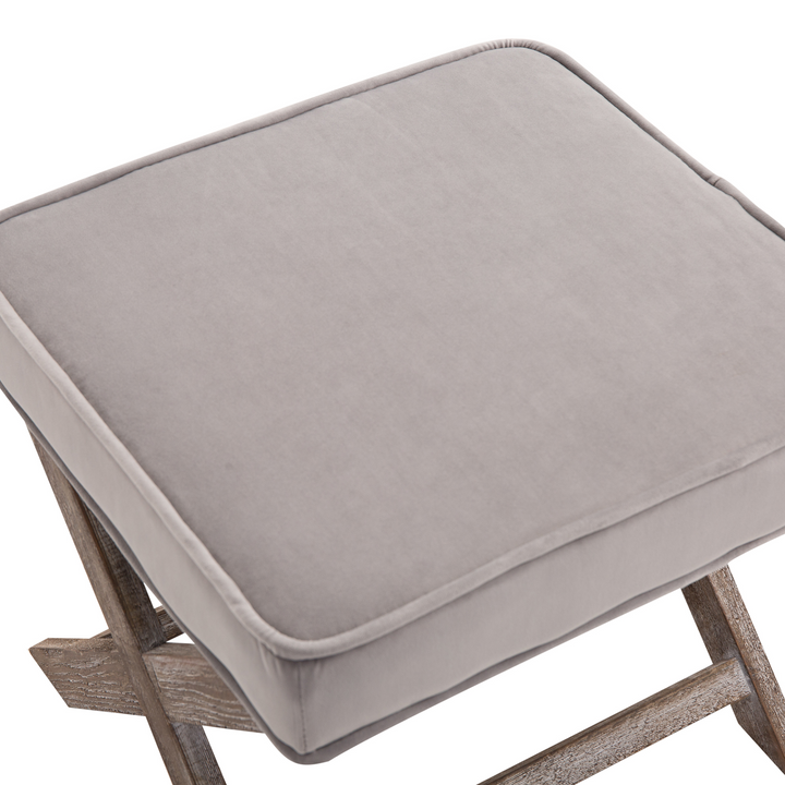 Elegant Vintage Footstool with Velvet Padded Seat - Shabby Chic Grey, Solid Rubber Wood Frame, 49.5 x 45 x 41 cm - Premium  from Home Treasures - Just £67.99! Shop now at Home Treasures