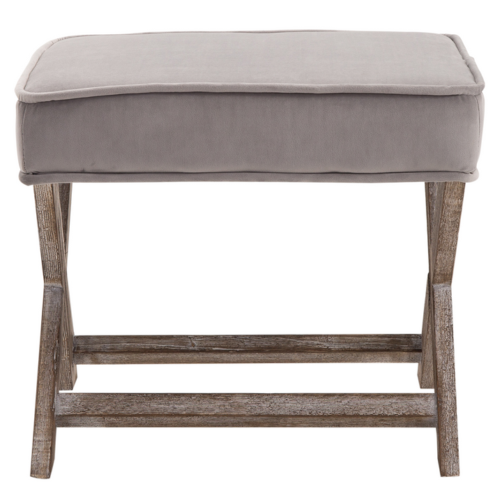 Elegant Vintage Footstool with Velvet Padded Seat - Shabby Chic Grey, Solid Rubber Wood Frame, 49.5 x 45 x 41 cm - Premium  from Home Treasures - Just £67.99! Shop now at Home Treasures