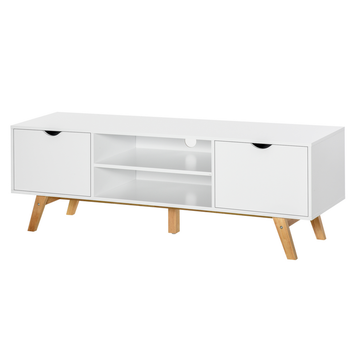 Modern TV Media Unit with Wood Legs, Shelves, and Cable Management for Living Room, White - Fits up to 65" TVs - Premium  from Home Treasures - Just £130.99! Shop now at Home Treasures