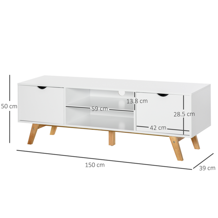 Modern TV Media Unit with Wood Legs, Shelves, and Cable Management for Living Room, White - Fits up to 65" TVs - Premium  from Home Treasures - Just £130.99! Shop now at Home Treasures