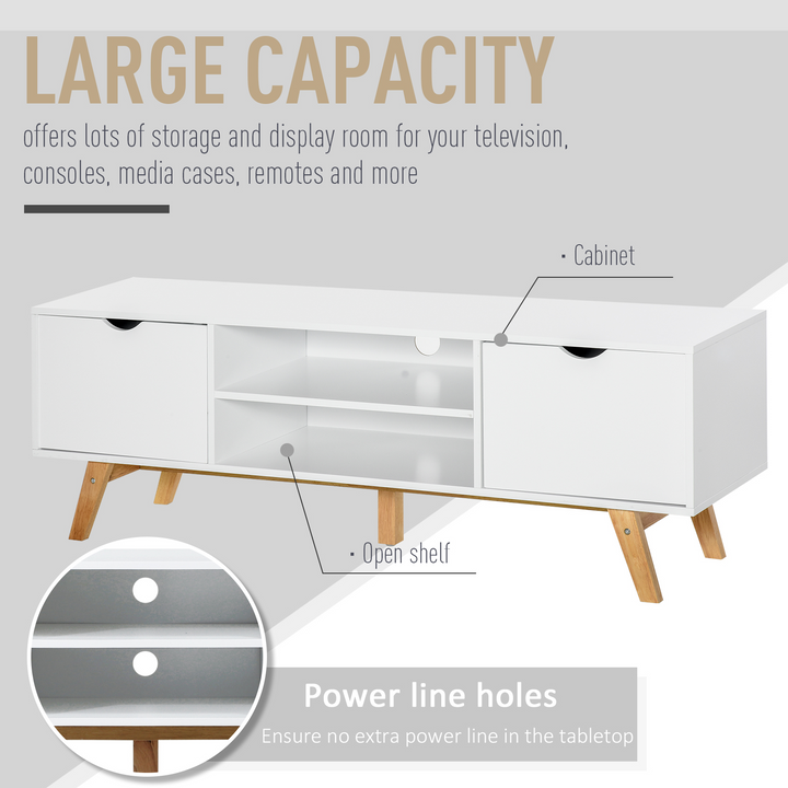 Modern TV Media Unit with Wood Legs, Shelves, and Cable Management for Living Room, White - Fits up to 65" TVs - Premium  from Home Treasures - Just £130.99! Shop now at Home Treasures