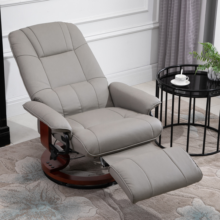 Faux Leather Recliner Chair with Wooden Base in Grey - Manual Armchair Sofa for Living Room and Bedroom - Premium  from Home Treasures - Just £302.99! Shop now at Home Treasures