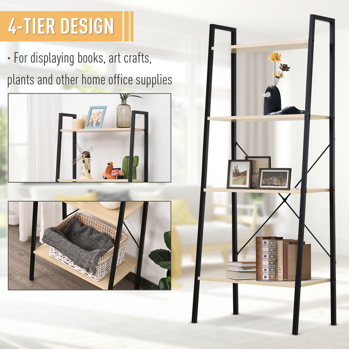 4-Tier Vintage Ladder Shelf Bookcase - Wood Storage Rack Stand for Plants Display, Black Natural Finish - Premium  from Home Treasures - Just £59.99! Shop now at Home Treasures