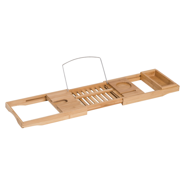 Extendable Bamboo Bathtub Shelf | Adjustable Bath Caddy with Rust-Resistant Steel | Wine Glass, Tablet, Phone Holder & More - Premium  from Home Treasures - Just £21.99! Shop now at Home Treasures