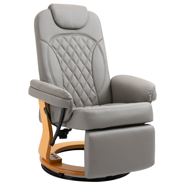 PU Recliner Chair with Footrest & Headrest - Stylish Grey Lounge Armchair with Wooden Base for Living Room, Bedroom, and Office | Ultimate Comfort & Elegance - Premium  from Home Treasures - Just £346.99! Shop now at Home Treasures