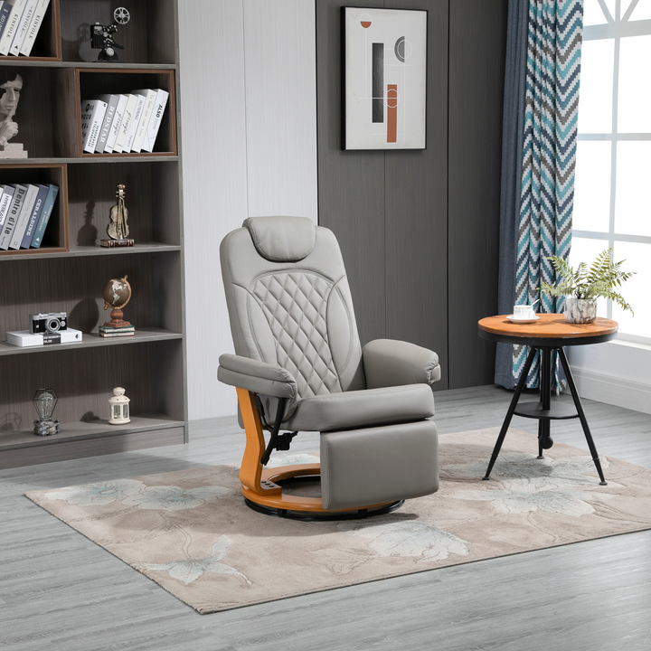 PU Recliner Chair with Footrest & Headrest - Stylish Grey Lounge Armchair with Wooden Base for Living Room, Bedroom, and Office | Ultimate Comfort & Elegance - Premium  from Home Treasures - Just £346.99! Shop now at Home Treasures