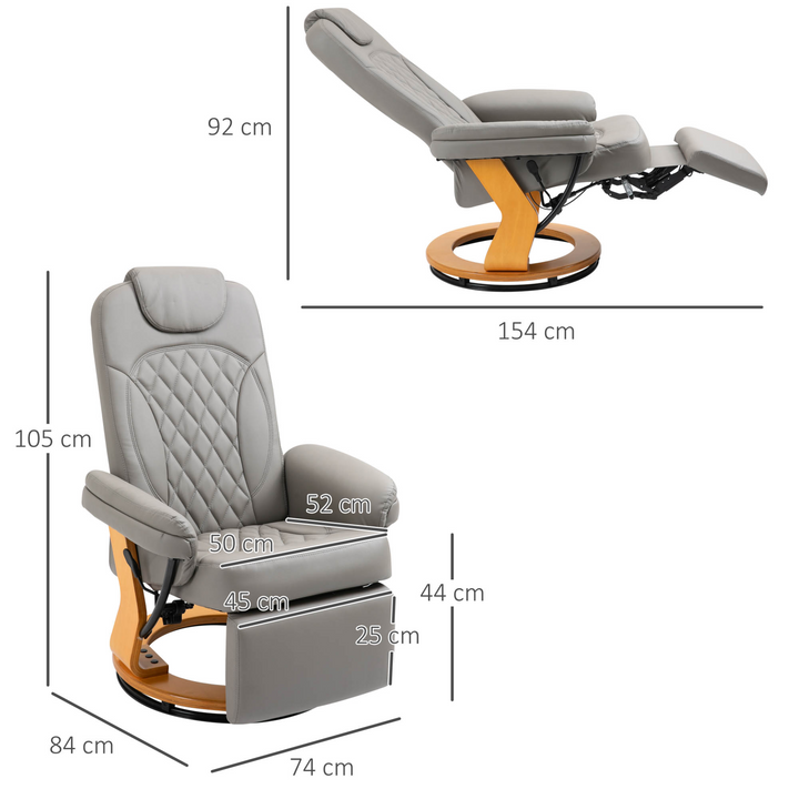 PU Recliner Chair with Footrest & Headrest - Stylish Grey Lounge Armchair with Wooden Base for Living Room, Bedroom, and Office | Ultimate Comfort & Elegance - Premium  from Home Treasures - Just £346.99! Shop now at Home Treasures