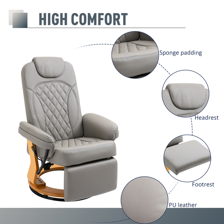 PU Recliner Chair with Footrest & Headrest - Stylish Grey Lounge Armchair with Wooden Base for Living Room, Bedroom, and Office | Ultimate Comfort & Elegance - Premium  from Home Treasures - Just £346.99! Shop now at Home Treasures