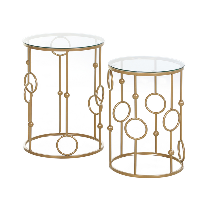 Elegant Gold Nesting Round Coffee Tables, Set of 2 with Tempered Glass Tops and Steel Frames for Living Room - Premium  from Home Treasures - Just £99.99! Shop now at Home Treasures