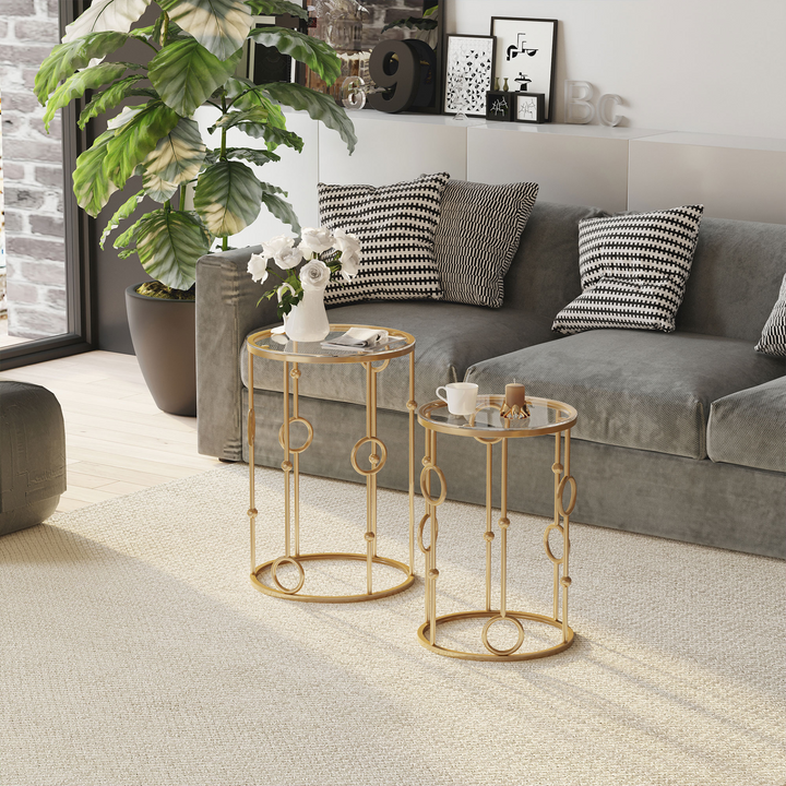 Elegant Gold Nesting Round Coffee Tables, Set of 2 with Tempered Glass Tops and Steel Frames for Living Room - Premium  from Home Treasures - Just £99.99! Shop now at Home Treasures