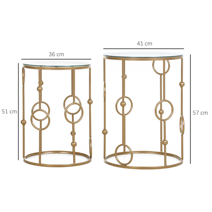 Elegant Gold Nesting Round Coffee Tables, Set of 2 with Tempered Glass Tops and Steel Frames for Living Room - Premium  from Home Treasures - Just £99.99! Shop now at Home Treasures