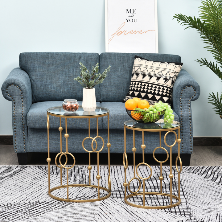 Elegant Gold Nesting Round Coffee Tables, Set of 2 with Tempered Glass Tops and Steel Frames for Living Room - Premium  from Home Treasures - Just £99.99! Shop now at Home Treasures