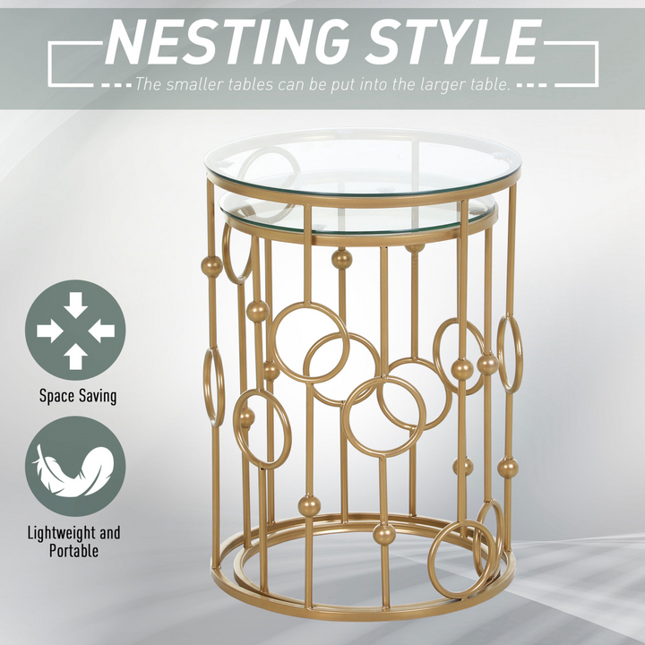 Elegant Gold Nesting Round Coffee Tables, Set of 2 with Tempered Glass Tops and Steel Frames for Living Room - Premium  from Home Treasures - Just £99.99! Shop now at Home Treasures