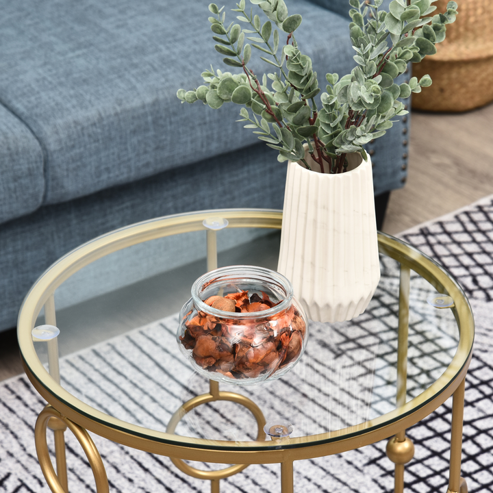 Elegant Gold Nesting Round Coffee Tables, Set of 2 with Tempered Glass Tops and Steel Frames for Living Room - Premium  from Home Treasures - Just £99.99! Shop now at Home Treasures