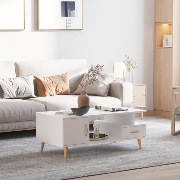 Modern Minimalist Coffee Table with Storage - Multi-Functional White Sofa Side Table with Shelf & Drawer for Living Rooms & Reception Areas - Premium  from Home Treasures - Just £84.99! Shop now at Home Treasures