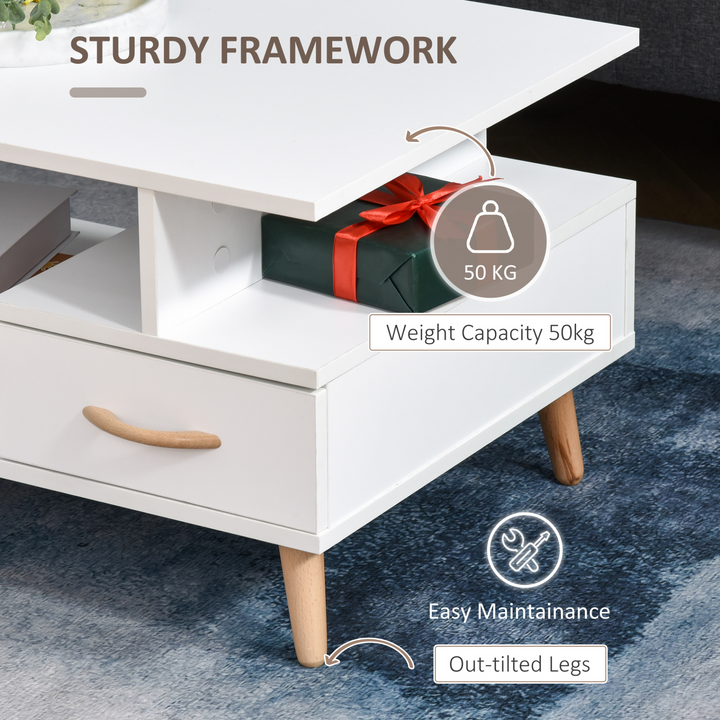 Modern Minimalist Coffee Table with Storage - Multi-Functional White Sofa Side Table with Shelf & Drawer for Living Rooms & Reception Areas - Premium  from Home Treasures - Just £84.99! Shop now at Home Treasures