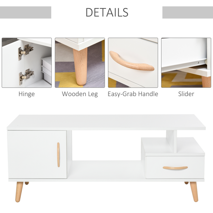 Modern Minimalist Coffee Table with Storage - Multi-Functional White Sofa Side Table with Shelf & Drawer for Living Rooms & Reception Areas - Premium  from Home Treasures - Just £84.99! Shop now at Home Treasures