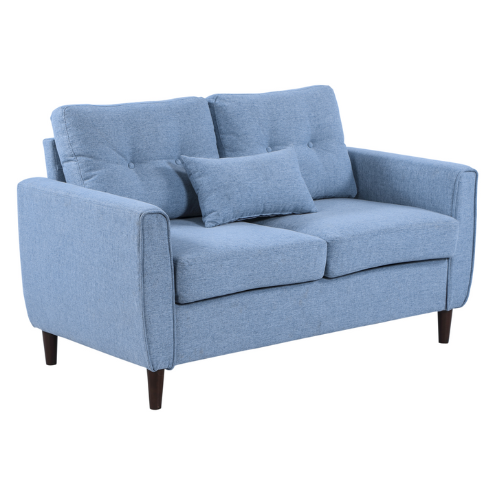 2 Seat Sofa Loveseat, Light Blue Fabric, Wooden Legs, Tufted Design – Perfect for Living Room & Office - Premium  from Home Treasures - Just £345.99! Shop now at Home Treasures