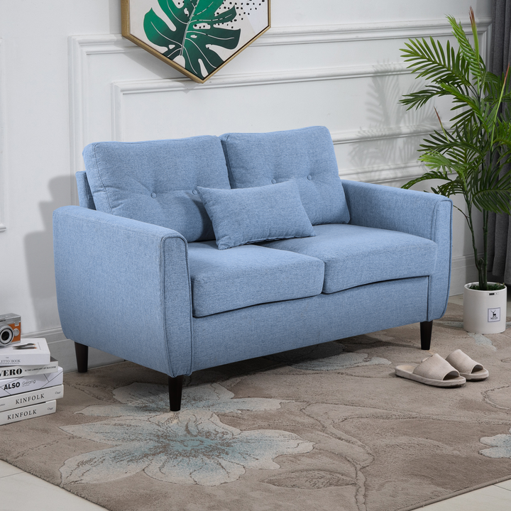 2 Seat Sofa Loveseat, Light Blue Fabric, Wooden Legs, Tufted Design – Perfect for Living Room & Office - Premium  from Home Treasures - Just £345.99! Shop now at Home Treasures