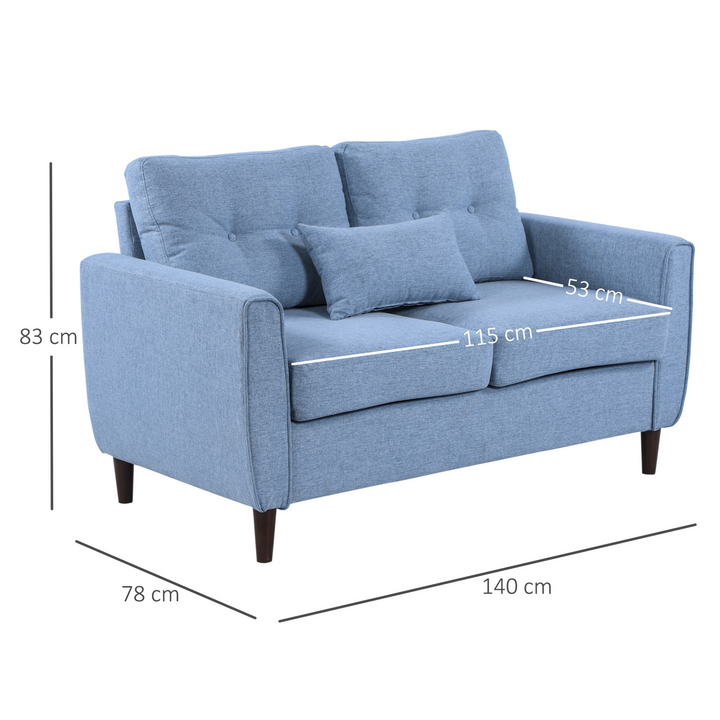 2 Seat Sofa Loveseat, Light Blue Fabric, Wooden Legs, Tufted Design – Perfect for Living Room & Office - Premium  from Home Treasures - Just £345.99! Shop now at Home Treasures