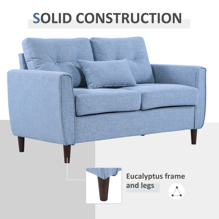 2 Seat Sofa Loveseat, Light Blue Fabric, Wooden Legs, Tufted Design – Perfect for Living Room & Office - Premium  from Home Treasures - Just £345.99! Shop now at Home Treasures