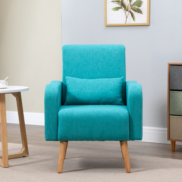 Teal Accent Chair | Mid-Century Linen-Touch Upholstered Armchair with Wooden Frame - Premium  from Home Treasures - Just £149.99! Shop now at Home Treasures