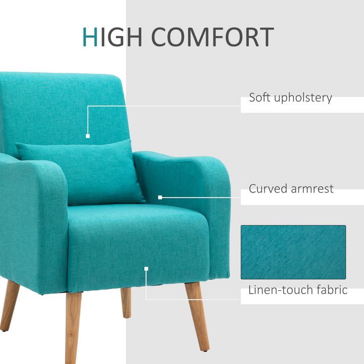 Teal Accent Chair | Mid-Century Linen-Touch Upholstered Armchair with Wooden Frame - Premium  from Home Treasures - Just £149.99! Shop now at Home Treasures