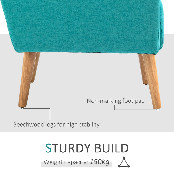 Teal Accent Chair | Mid-Century Linen-Touch Upholstered Armchair with Wooden Frame - Premium  from Home Treasures - Just £149.99! Shop now at Home Treasures