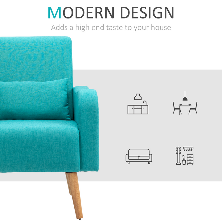 Teal Accent Chair | Mid-Century Linen-Touch Upholstered Armchair with Wooden Frame - Premium  from Home Treasures - Just £149.99! Shop now at Home Treasures