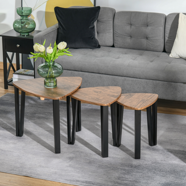 3 Piece Nesting Coffee Table Set - Multifunctional MDF Steel End Side Tables, Walnut Wood Grain - Premium  from Home Treasures - Just £62.99! Shop now at Home Treasures