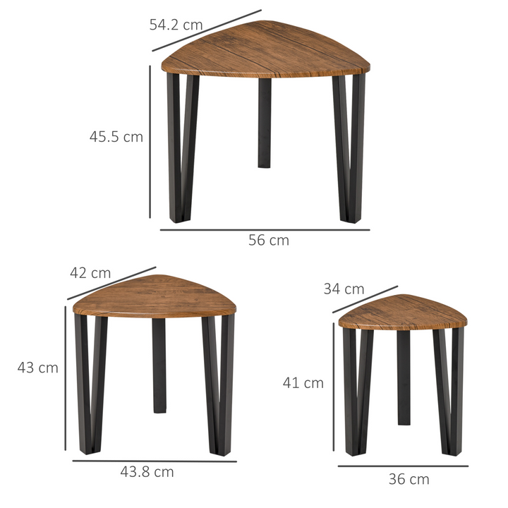 3 Piece Nesting Coffee Table Set - Multifunctional MDF Steel End Side Tables, Walnut Wood Grain - Premium  from Home Treasures - Just £62.99! Shop now at Home Treasures